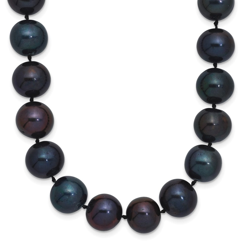 Sterling Silver Rhodium-plated 10-11mm Black Near-Round Freshwater Cultured Pearl 20 inch Necklace