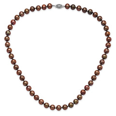 Sterling Silver Rhodium-plated 8-9mm Brown Near-Round Freshwater Cultured Pearl 28 inch Necklace