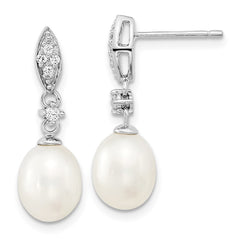 Sterling Silver Rhodium-plated 8-9mm White Teardrop Freshwater Cultured Pearl and CZ 17 inch Necklace and Post Dangle Earrings Set - 2