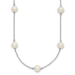 Sterling Silver Rhodium-plated 7-8mm White Near-Round Freshwater Cultured Pearl 9-Stations18 inch Necklace