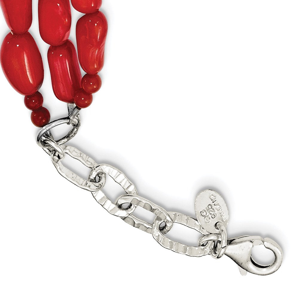 Sterling Silver Triple Strand Red Coral 16 inch Necklace with 2 inch extension