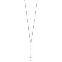 Sterling Silver Rhodium-plated Polished Beaded Rosary 24 inch Necklace