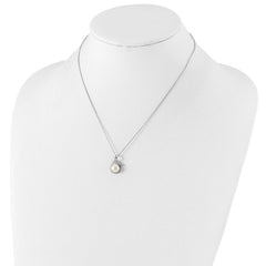 Sterling Silver Rhodium-plated 8-10mm White Button Freshwater Cultured Pearl and CZ 17 inch and Post Earrings Set