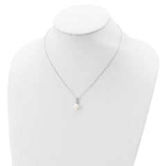 Sterling Silver Rhodium-plated 8-9mm White Button Freshwater Cultured Pearl and CZ 17 inch Necklace and Post Earrings Set