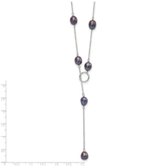 Sterling Silver Rhodium-plated 7-8mm Black Teardrop Freshwater Cultured Pearl 13-Station Adjustable Drop Toggle 19 inch Necklace