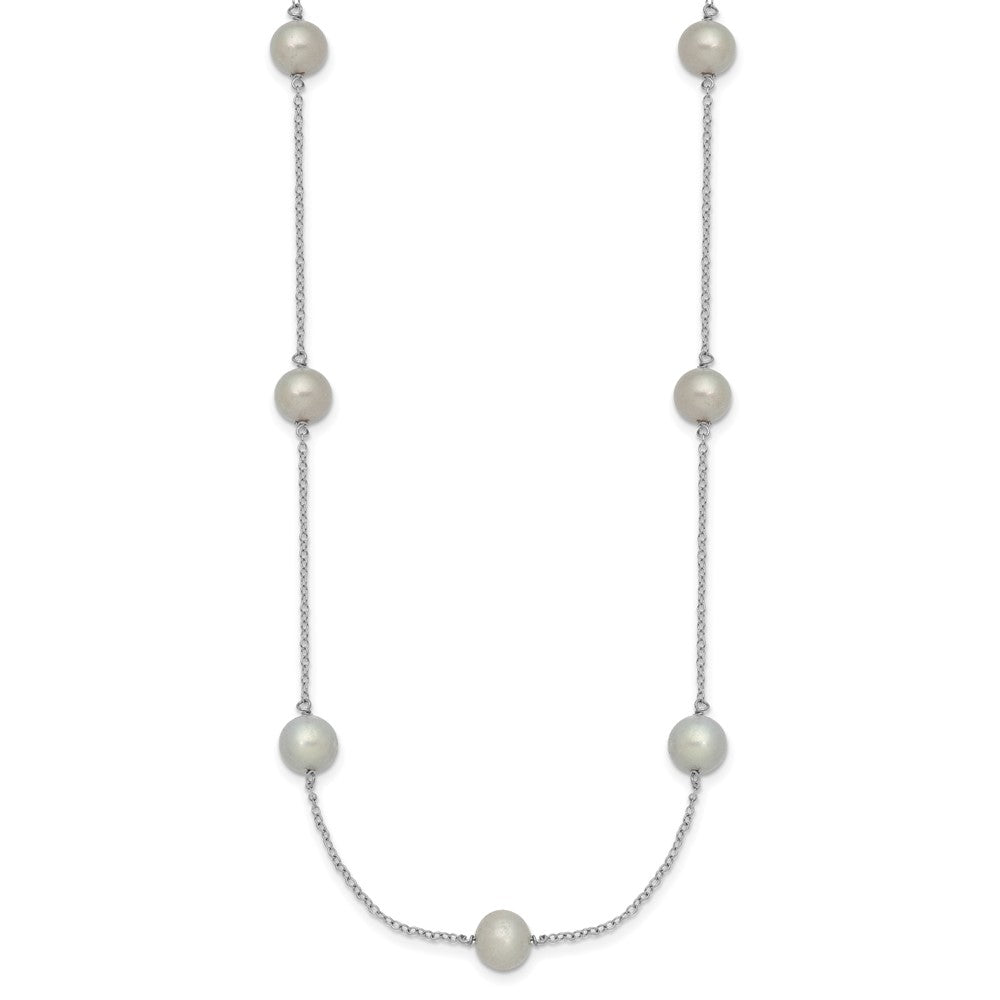 Sterling Silver Rhodium-plated 7-8mm Grey Semi-Round Freshwater Cultured Pearl 9-Station 18 inch Necklace