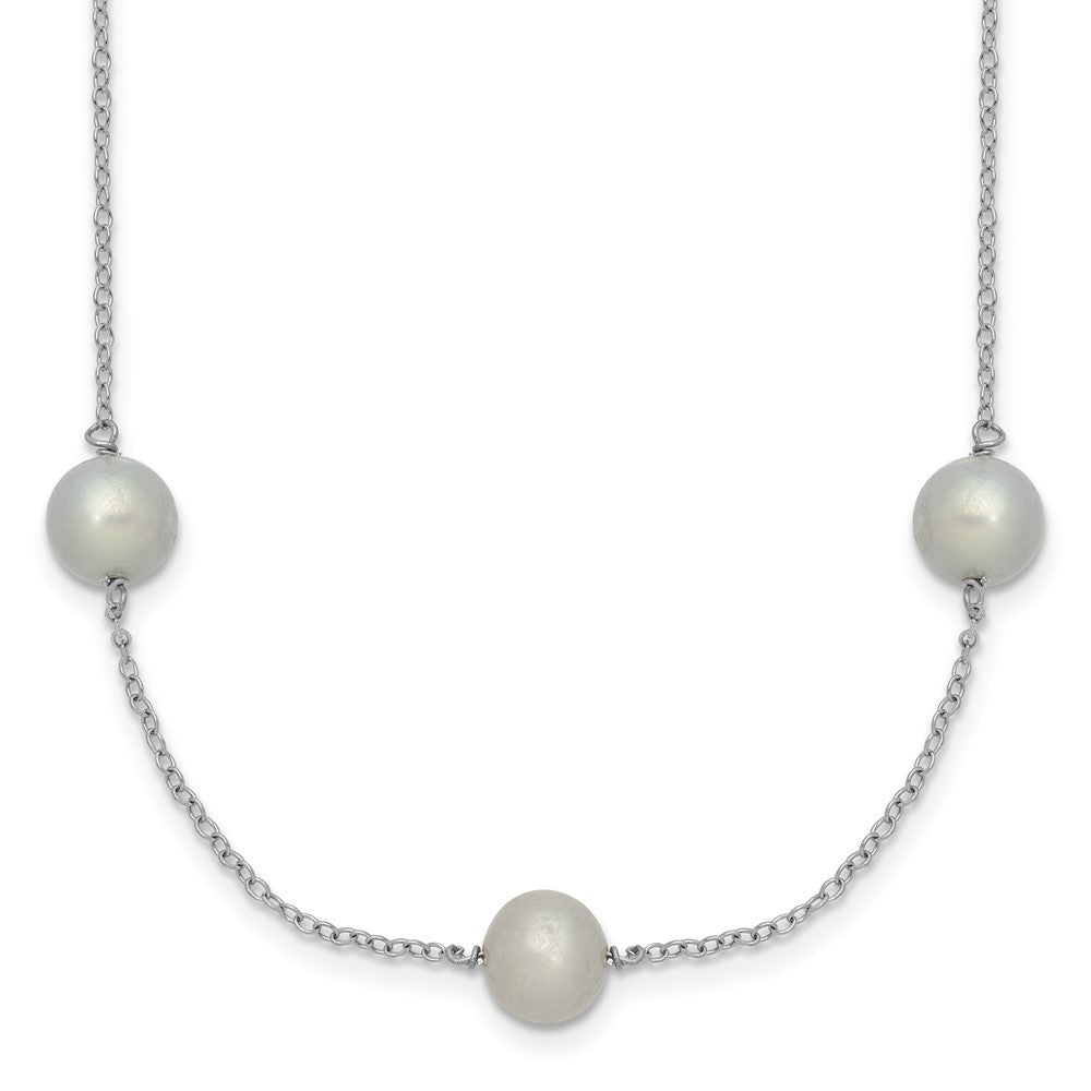 Sterling Silver Rhodium-plated 7-8mm Grey Semi-Round Freshwater Cultured Pearl 9-Station 18 inch Necklace