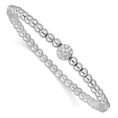 Sterling Silver Rhodium-plated Polished Beaded CZ Stretch Bracelet