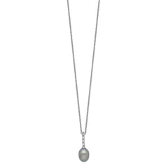 Sterling Silver Rhodium-plated 7-8mm Grey Teardrop Freshwater Cultured Pearl and CZ 17 inch Necklace