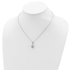 Sterling Silver Rhodium-plated 7-8mm Grey Teardrop Freshwater Cultured Pearl and CZ 17 inch Necklace
