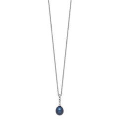 Sterling Silver Rhodium-plated 7-8mm Black Teardrop Freshwater Cultured Pearl and CZ 17 inch Necklace
