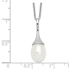 Sterling Silver Rhodium-plated 8-9mm White Teardrop Freshwater Cultured Pearl 17 inch Necklace - 2