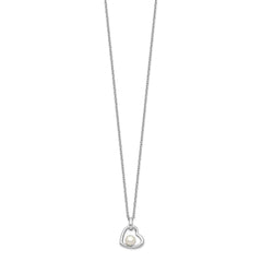 Sterling Silver Rhodium-plated 4-5mm White Button Freshwater Cultured Pearl Heart 17 inch Necklace