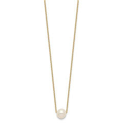 Sterling Silver Gold-plated 8-9mm White Near Round Freshwater Cultured Pearl 18 inch Necklace