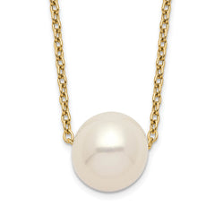 Sterling Silver Gold-plated 8-9mm White Near Round Freshwater Cultured Pearl 18 inch Necklace
