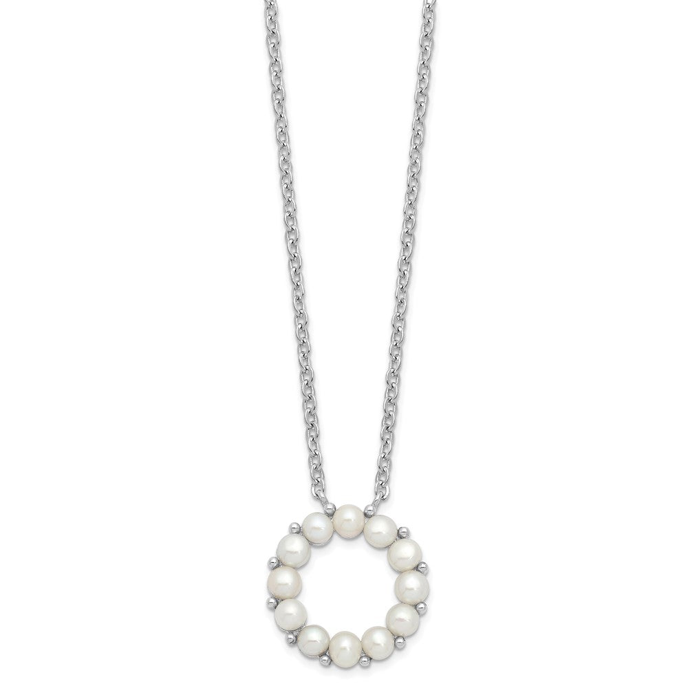 Sterling Silver Rhodium-plated 3-3.5mm White Button Freshwater Cultured Pearl 16 inch with 1.75 inch Extension Necklace