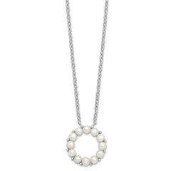 Sterling Silver Rhodium-plated 3-3.5mm White Button Freshwater Cultured Pearl 16 inch with 1.75 inch Extension Necklace