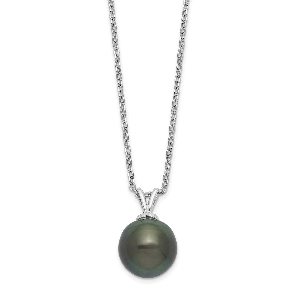 Sterling Silver Rhodium-plated 9-10mm Black Teardrop Tahitian Saltwater Cultured Pearl 17 inch Necklace