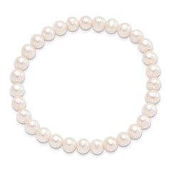 6-7mm White Semi-round Freshwater Cultured Pearl Stretch Bracelet