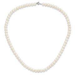 Sterling Silver Rhodium-plated 7-8mm White Near-Round Freshwater Cultured Pearl 18 inch Necklace