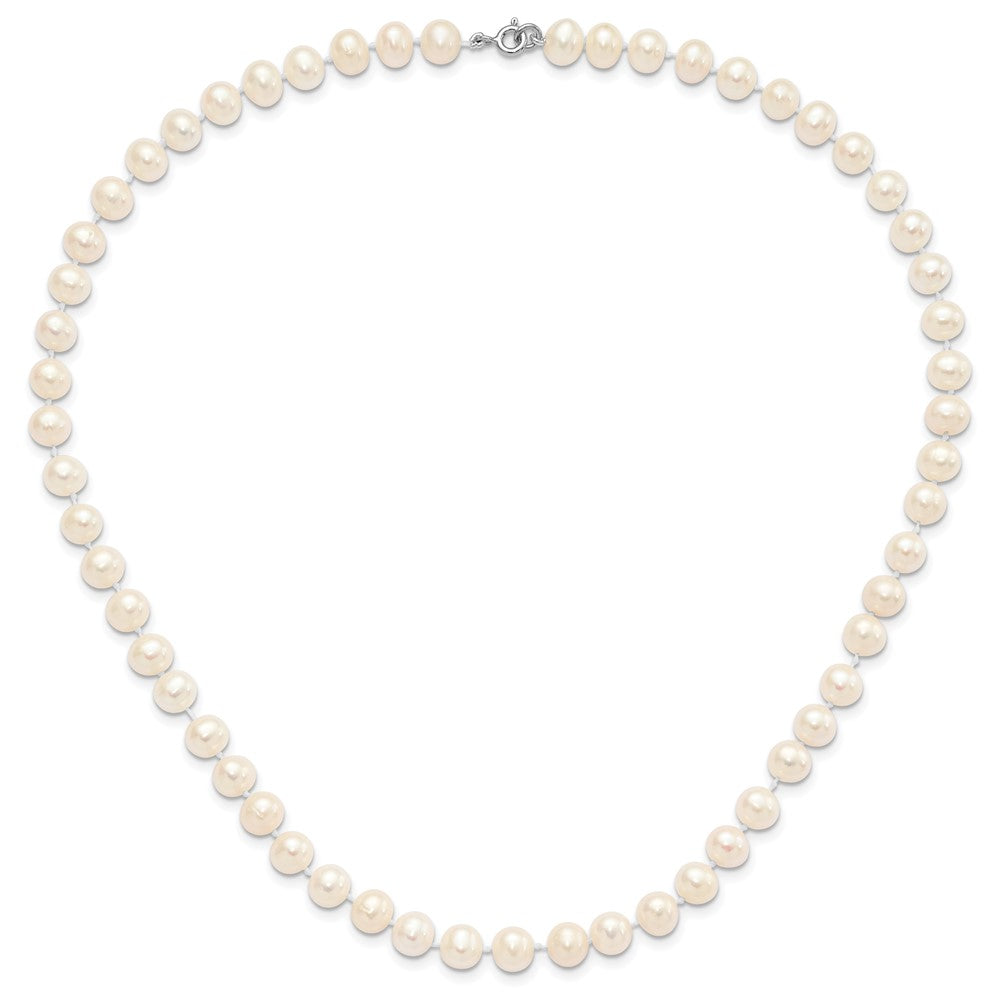 Sterling Silver Rhodium-plated 7-8mm White Near-Round Freshwater Cultured Pearl 18 inch Necklace, Stretch Bracelet and Button Post Earrings Set
