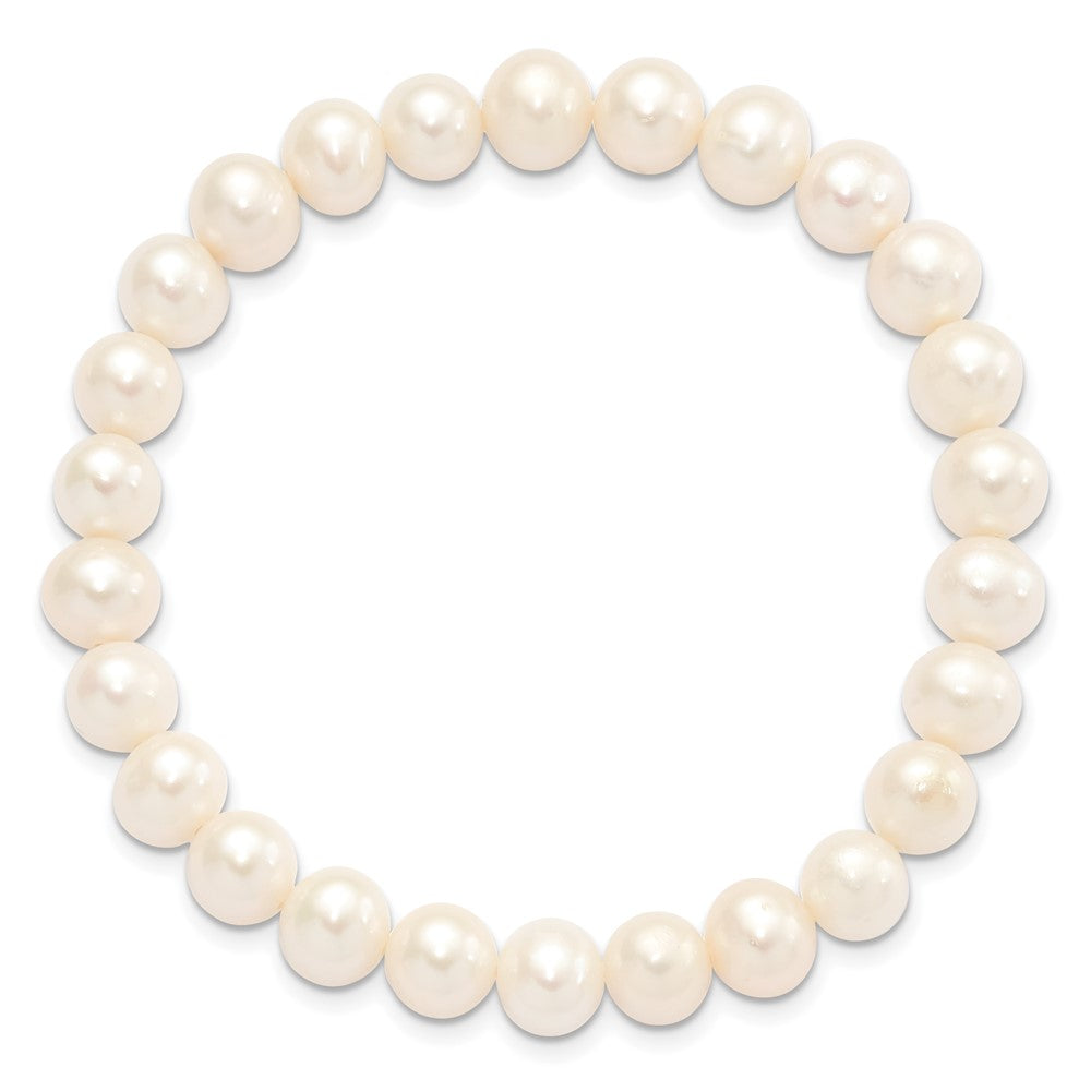 Sterling Silver Rhodium-plated 7-8mm White Near-Round Freshwater Cultured Pearl 18 inch Necklace, Stretch Bracelet and Button Post Earrings Set