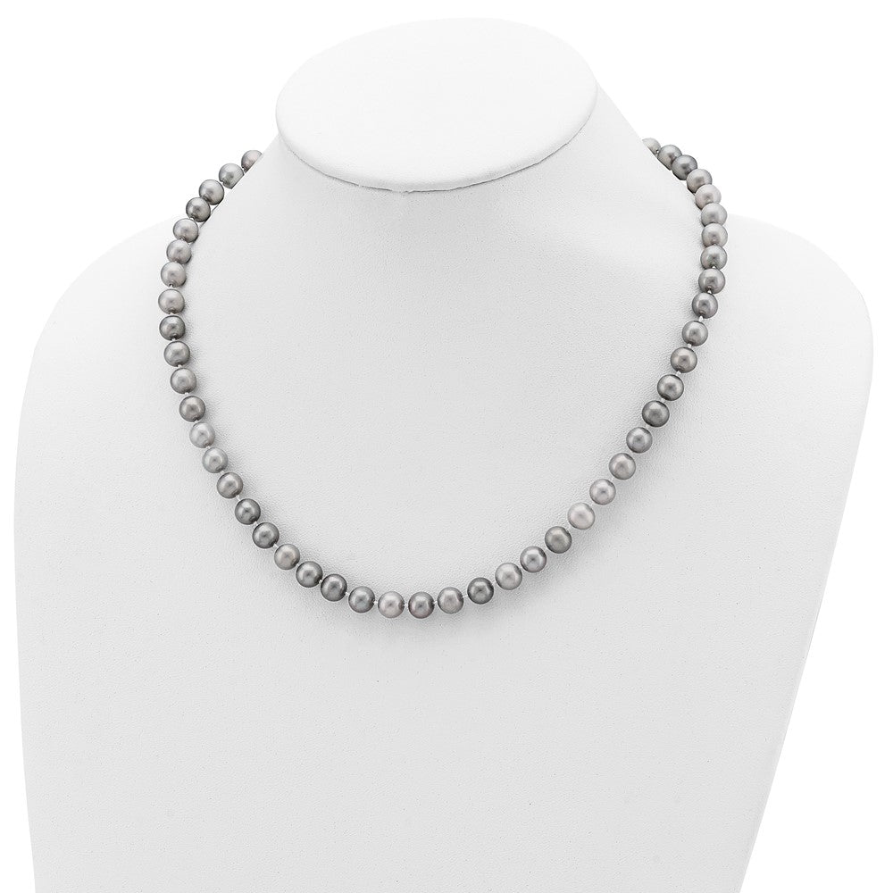 Sterling Silver Rhodium-plated 7-8mm Grey Near-Round Freshwater Cultured Pearl 18 inch Necklace, Stretch Bracelet and Button Post Earrings Set