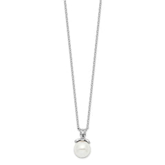 Sterling Silver Rhodium-plated CZ and Glass Bead Necklace