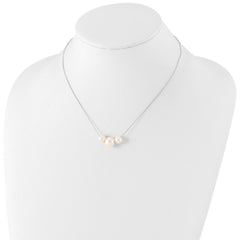 Sterling Silver Rhodium-plated 8-10mm White Near-Round Freshwater Cultured Pearl 17 inch Necklace