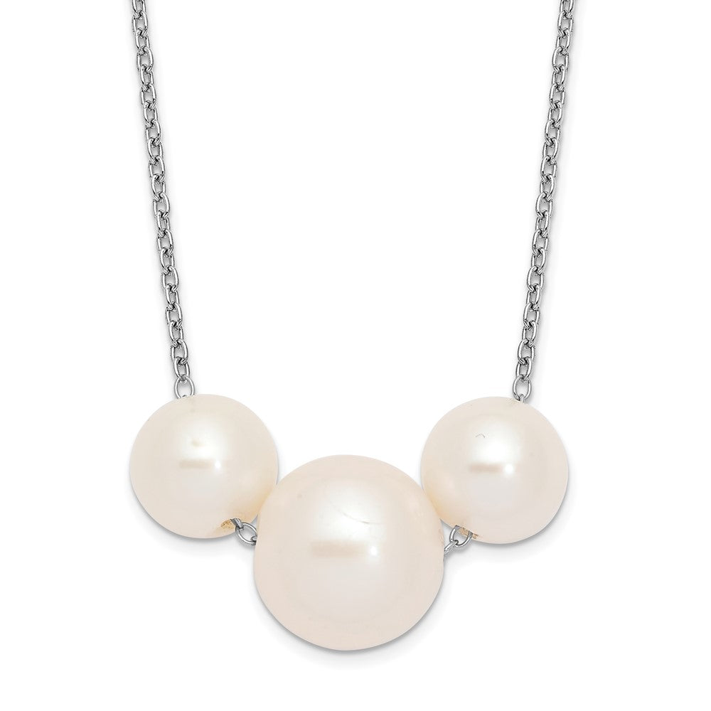 Sterling Silver Rhodium-plated 8-10mm White Near-Round Freshwater Cultured Pearl 17 inch Necklace