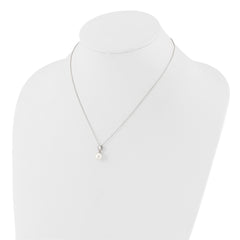 Sterling Silver Rhodium-plated 7-8mm White Rice Freshwater Cultured Pearl and CZ 17 inch Necklace