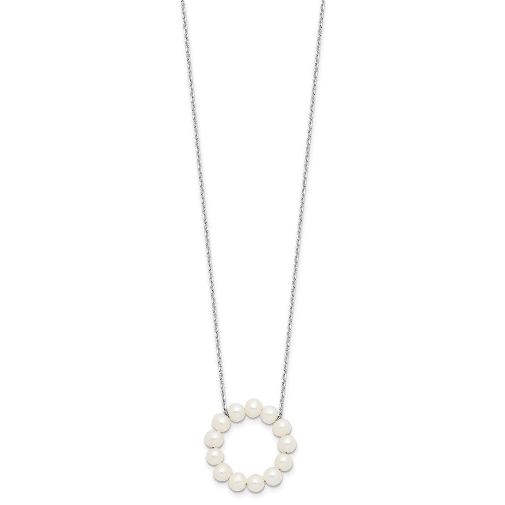 Sterling Silver Rhodium-plated 4-5mm White Near-Round Freshwater Cultured Pearl Circle 18 inch Necklace