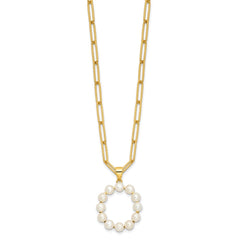 Sterling Silver Gold-plated 3-5.5mm White Button Freshwater Cultured Pearl LETTER O 18 inch Necklace