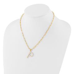 Sterling Silver Gold-plated 3-5.5mm White Button Freshwater Cultured Pearl LETTER P 18 inch Necklace