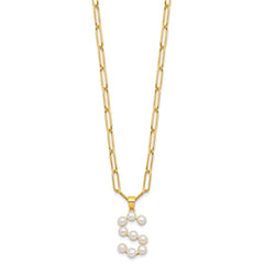 Sterling Silver Gold-plated 3-5.5mm White Button Freshwater Cultured Pearl LETTER S 18 inch Necklace