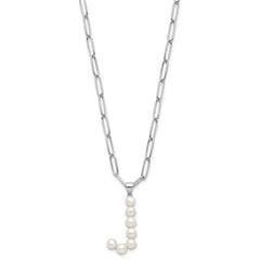 Sterling Silver Rhodium-plated 3-5.5mm White Button Freshwater Cultured Pearl LETTER J 18 inch Necklace