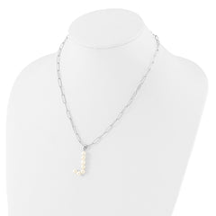 Sterling Silver Rhodium-plated 3-5.5mm White Button Freshwater Cultured Pearl LETTER J 18 inch Necklace