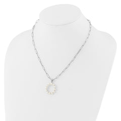 Sterling Silver Rhodium-plated 3-5.5mm White Button Freshwater Cultured Pearl LETTER O 18 inch Necklace