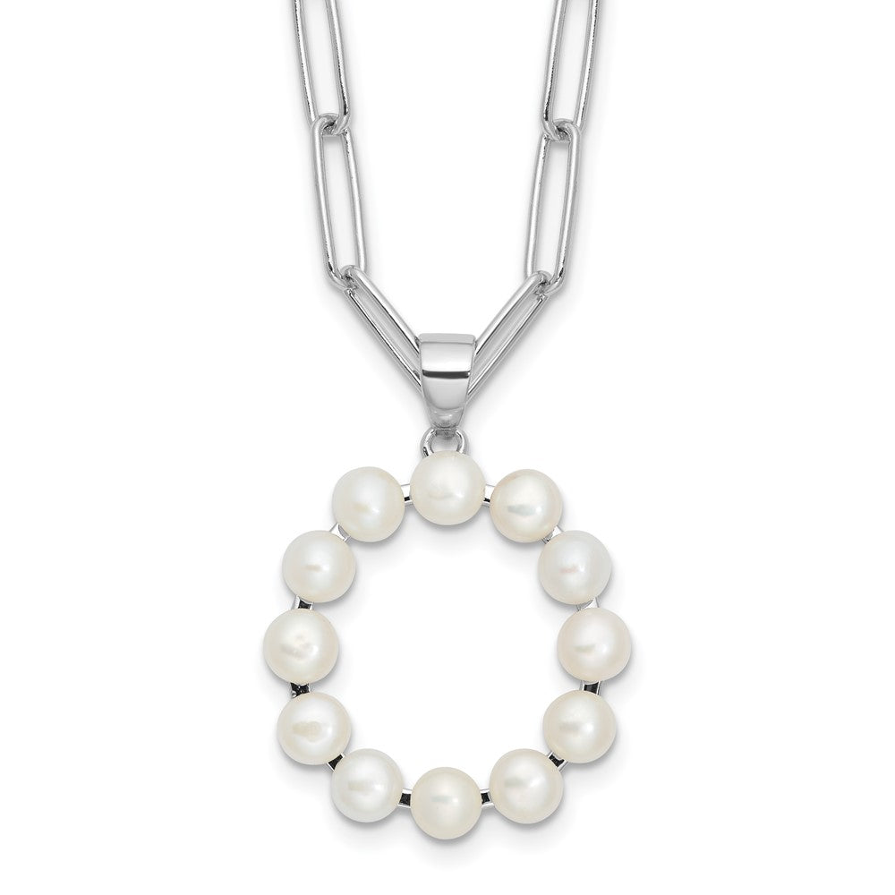 Sterling Silver Rhodium-plated 3-5.5mm White Button Freshwater Cultured Pearl LETTER O 18 inch Necklace