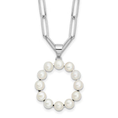 Sterling Silver Rhodium-plated 3-5.5mm White Button Freshwater Cultured Pearl LETTER O 18 inch Necklace