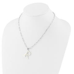 Sterling Silver Rhodium-plated 3-5.5mm White Button Freshwater Cultured Pearl LETTER R 18 inch Necklace
