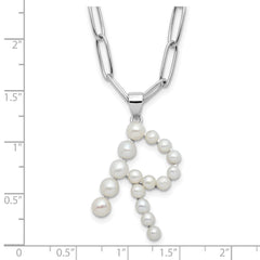 Sterling Silver Rhodium-plated 3-5.5mm White Button Freshwater Cultured Pearl LETTER R 18 inch Necklace