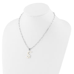 Sterling Silver Rhodium-plated 3-5.5mm White Button Freshwater Cultured Pearl LETTER S 18 inch Necklace