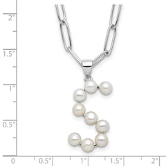 Sterling Silver Rhodium-plated 3-5.5mm White Button Freshwater Cultured Pearl LETTER S 18 inch Necklace