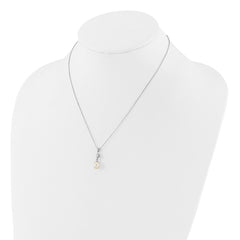 Sterling Silver Rhodium-plated 7-8mm White Teardrop Freshwater Cultured Pearl and CZ 17 inch Necklace and Post Dangle Earrings Set