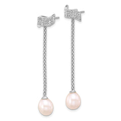 Sterling Silver Rhodium-plated 8-10mm White Teardrop Freshwater Cultured Pearl and CZ 18 inch with 2 inch Extension Necklace and Post Dangle Earrings Set