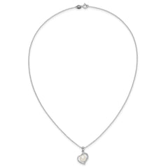 Sterling Silver Rhodium-plated 7-8mm Button White Freshwater Cultured Pearl and CZ Heart 17 inch Necklace