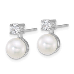 Sterling Silver Rhodium-plated 7-9mm Button White Freshwater Cultured Pearl and CZ 17 inch Necklace and Post Earring Set - 2