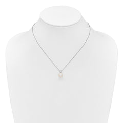 Sterling Silver Rhodium-plated 7-9mm Button White Freshwater Cultured Pearl and CZ 17 inch Necklace and Post Earring Set - 2