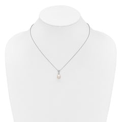 Sterling Silver Rhodium-plated 7-9mm Teardrop White Freshwater Cultured Pearl and CZ 17 inch Necklace and Dangle Post Earring Set